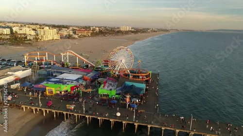 4k aerial clip of the world famous Santa Monica Pier 