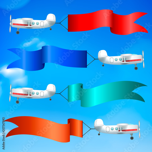 Airplanes Flags Banners Realistic