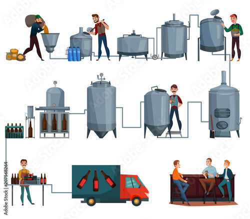 Beer Production Cartoon Set
