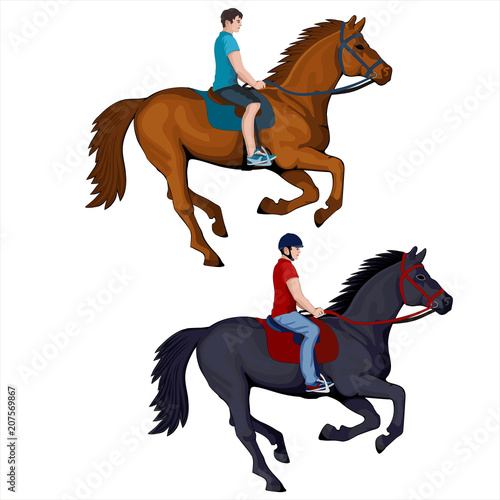 Isolated figure of a horseman on a galloping horse