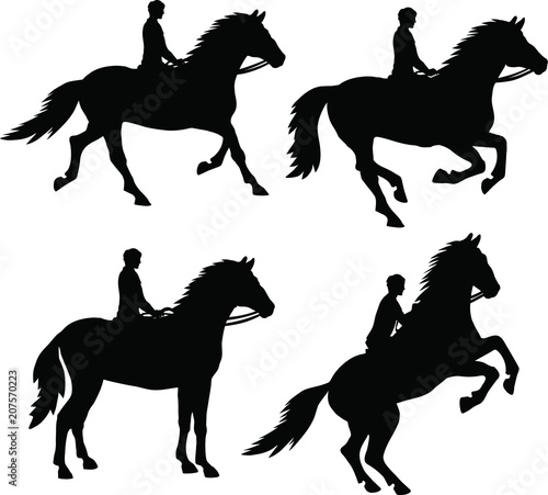 Set of isolated silhouettes of horsemen
