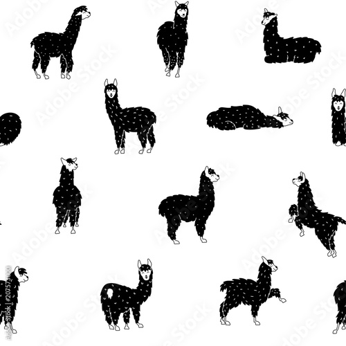 Vector seamless pattern with llama