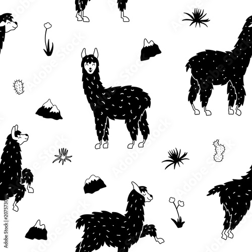 Vector seamless pattern with llama