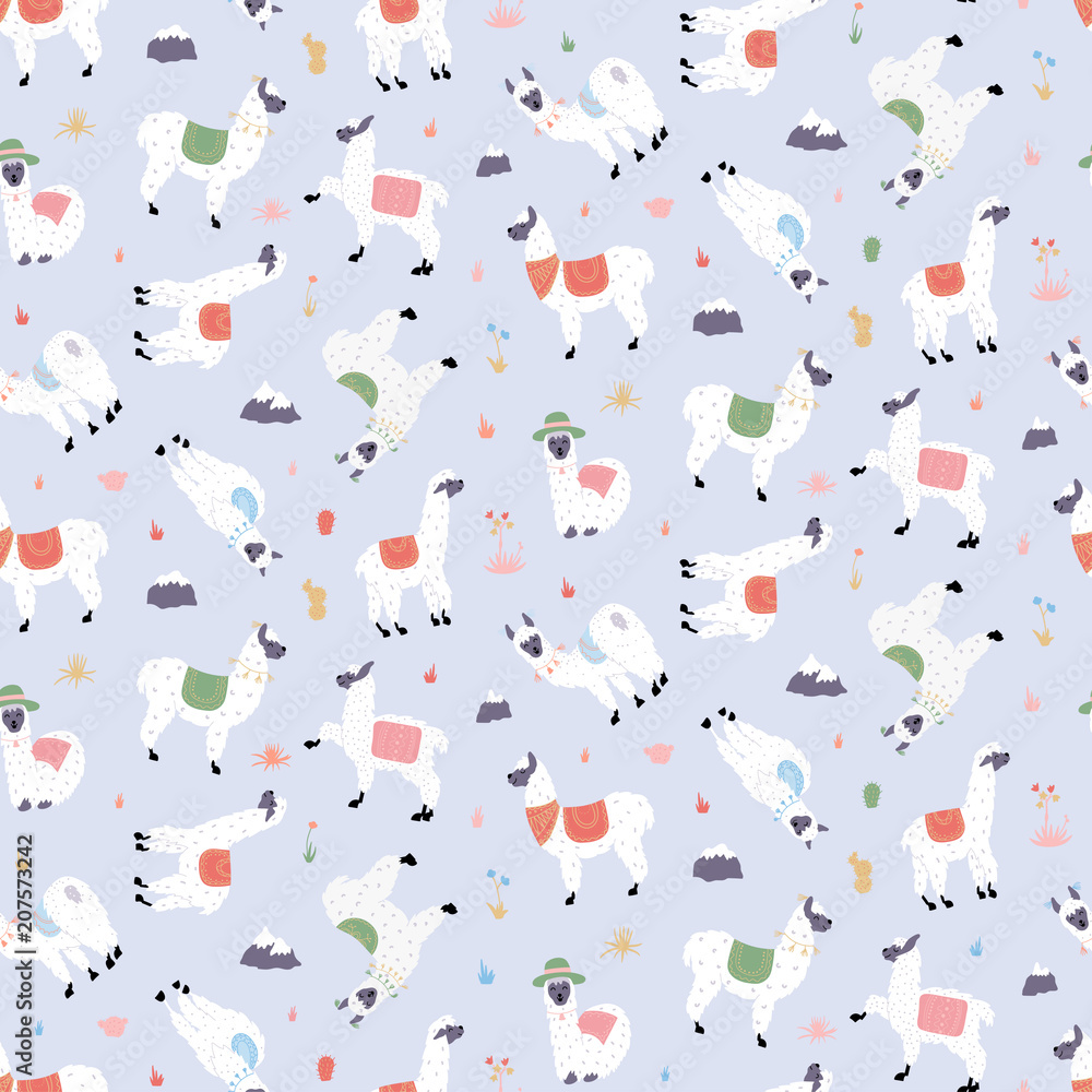 Vector seamless pattern with llama Vector seamless pattern with llama
