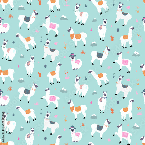 Vector seamless pattern with  llama