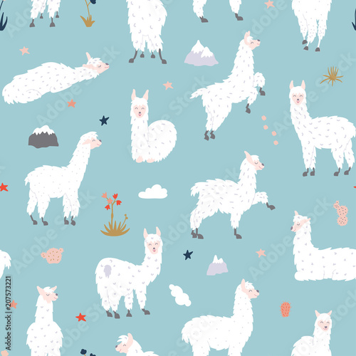 Vector seamless pattern with  llama