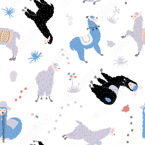 Vector seamless pattern with  llama
