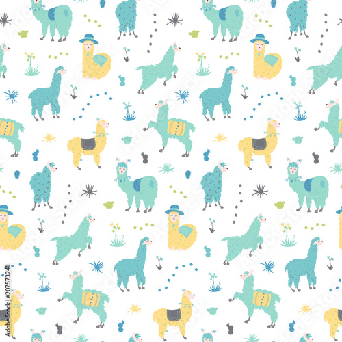 Vector seamless pattern with  llama