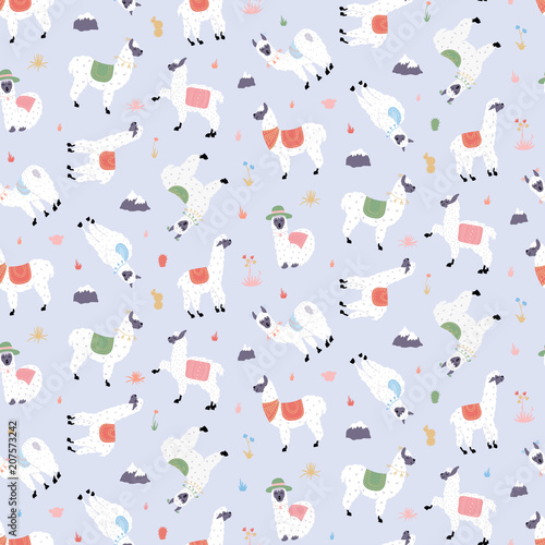 Vector seamless pattern with  llama