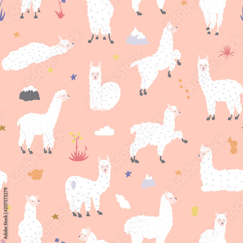 Vector seamless pattern with  llama