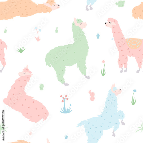 Vector seamless pattern with  llama