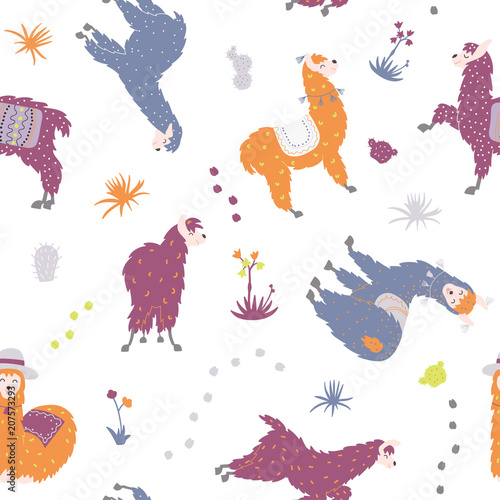 Vector seamless pattern with  llama