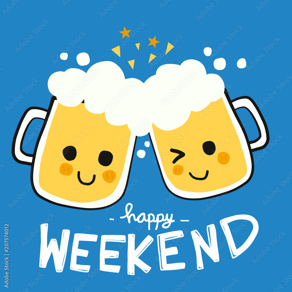 Happy weekend beer smile cartoon doodle vector illustration Stock Vector |  Adobe Stock