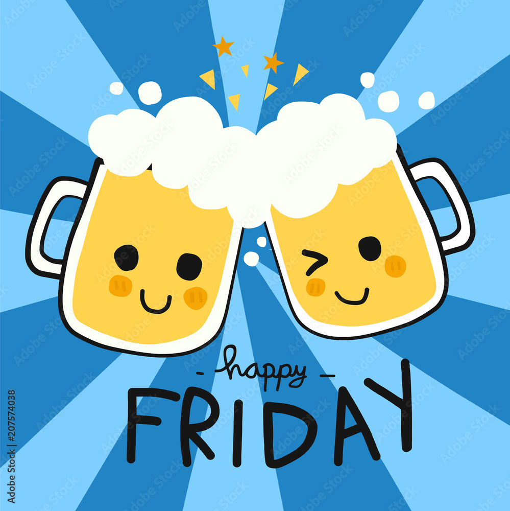 Happy Friday beer smile cartoon doodle vector illustration Stock Vector |  Adobe Stock