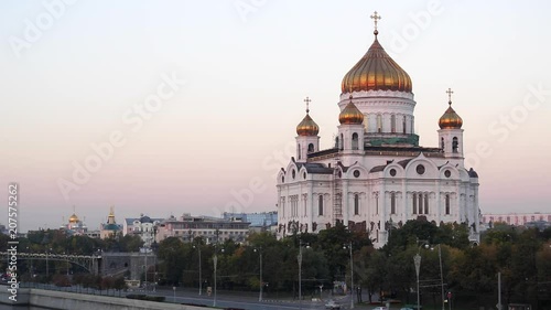Russia, Moscow, Moskva river and the Cathedral of Christ the Saviour