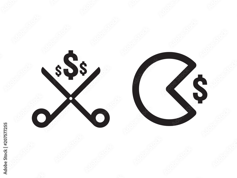 dollar decrease icon. Money rising drop fall down symbol. Business scissor cut cost reduction icon in white background. vector illustration. dollar decrease icon. Money rising drop fall down symbol. Business scissor cut cost reduction icon in white background. vector illustration.