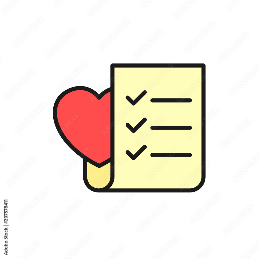 wedding planning checklist icon. to do list paper with love symbol. simple clean colored illustration. wedding planning checklist icon. to do list paper with love symbol. simple clean colored illustration.