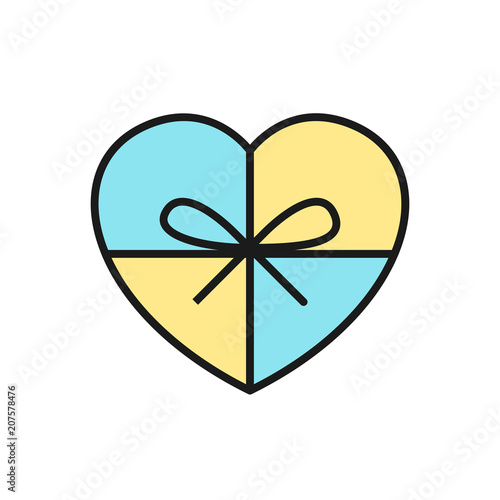 weeding or valentine gift icon. love gift box with ribbon illustration. simple clean colored oline symbol.