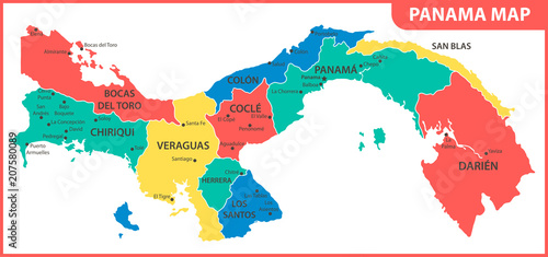 The detailed map of Panama with regions or states and cities, capital. Administrative division