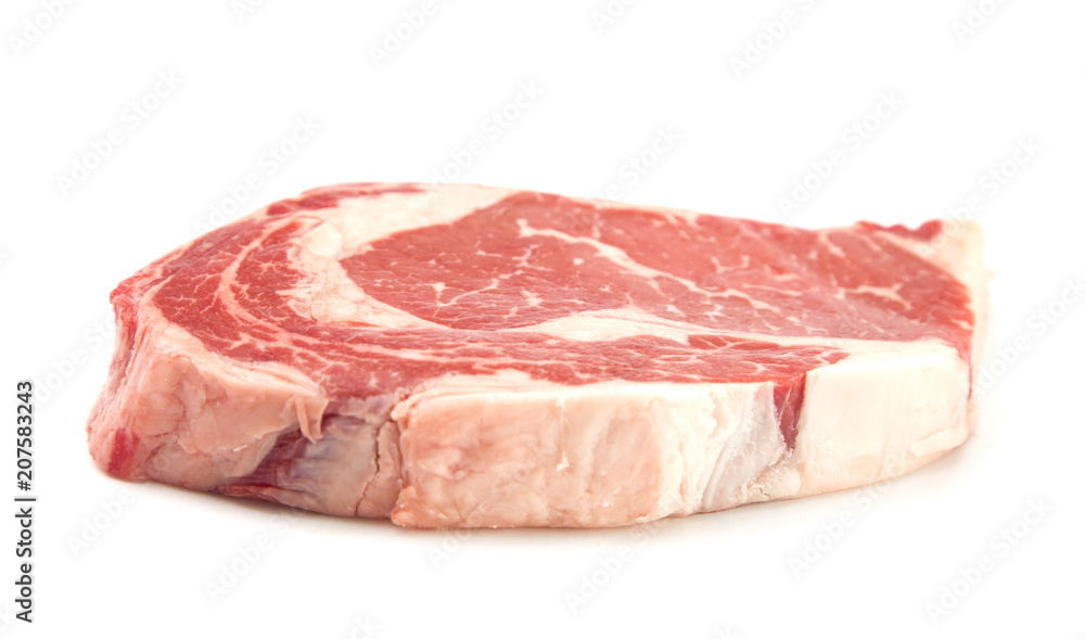 Raw Rib Eye Steak on a White Background