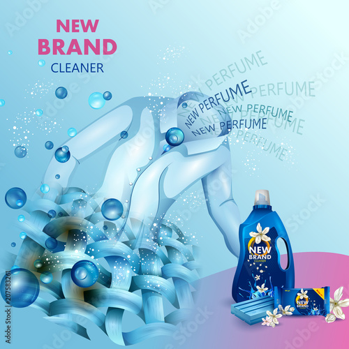 Advertisement banner of stain and dirt remover liquid laundry detergent for clean and fresh cloth