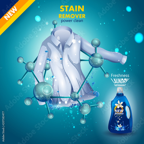 Advertisement banner of stain and dirt remover liquid laundry detergent for clean and fresh cloth