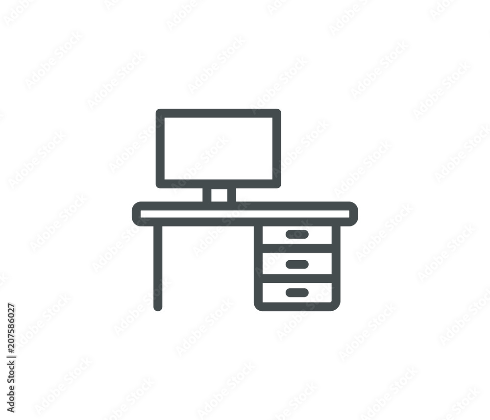Computer on table , office desk icon