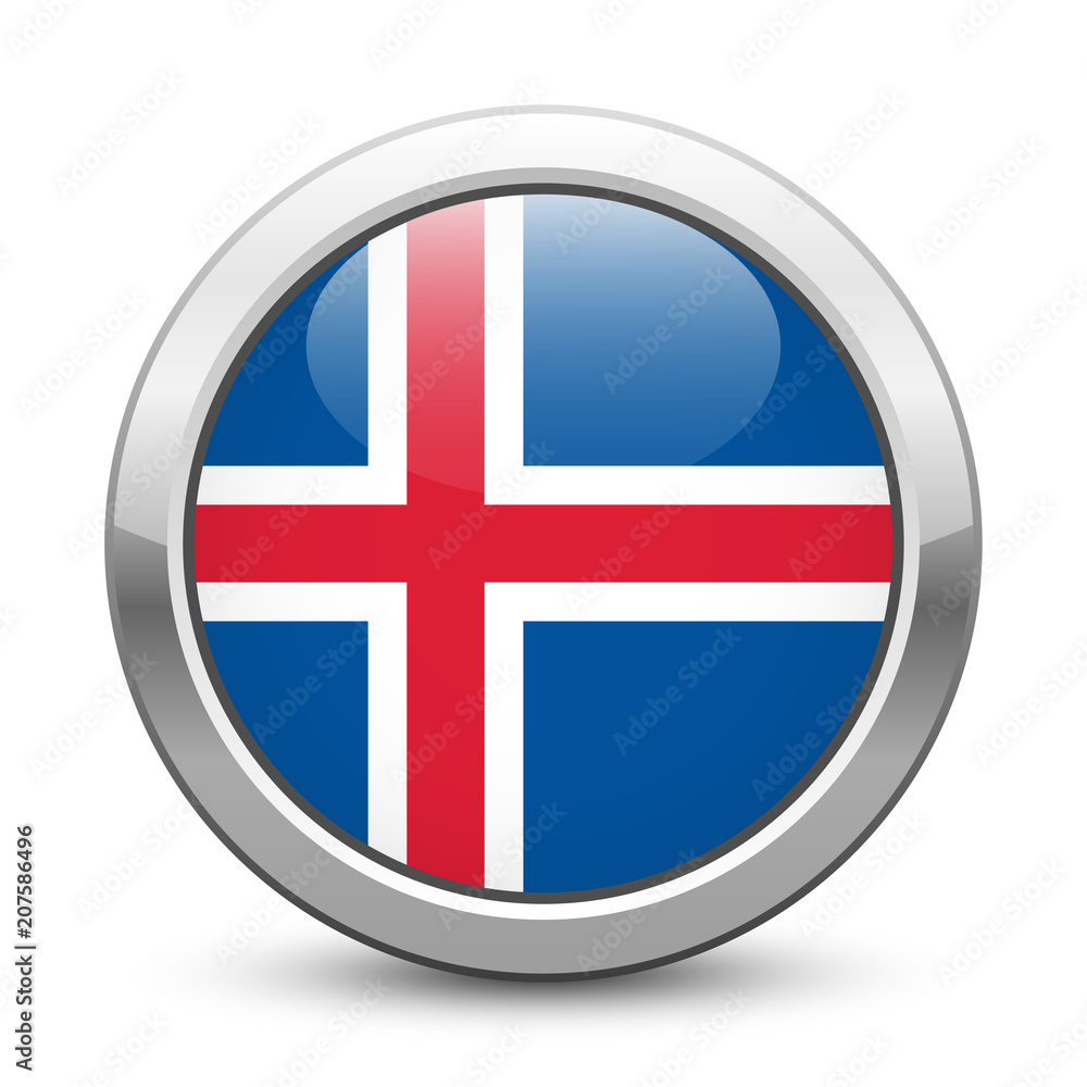 Iceland - shiny metallic button with national flag. Icelandic symbol isolated on white background. Vector EPS10 Iceland - shiny metallic button with national flag. Icelandic symbol isolated on white background. Vector EPS10