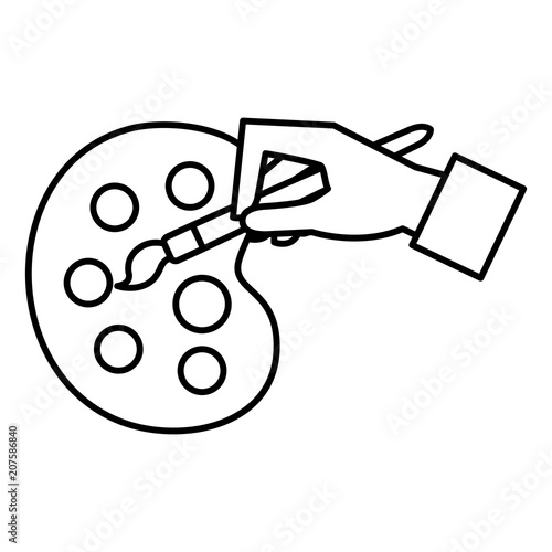 hand with paint brush pallette vector illustration design