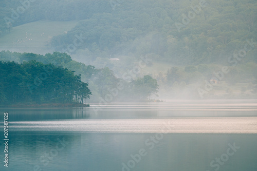 beautiful foggy lake