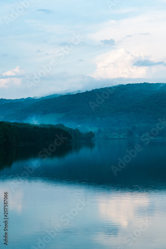 beautiful foggy lake