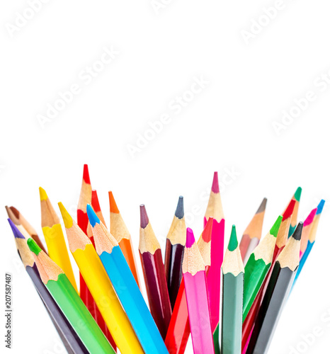 Color pencils isolated on white background. Close up.