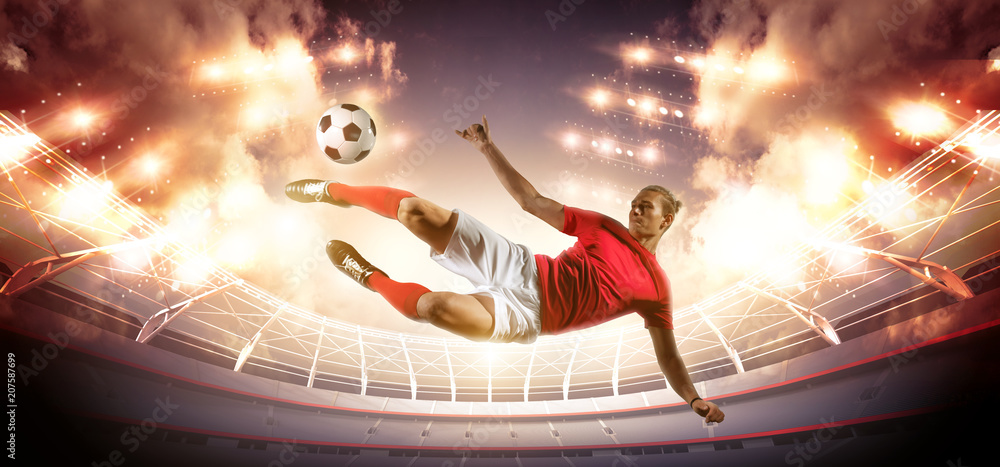 Fototapeta premium Soccer player in action on stadium background.