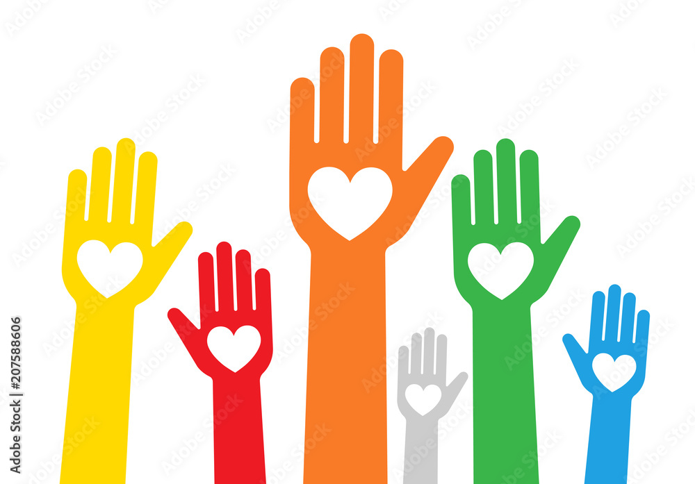 Obraz premium 多数の手とハートのイラスト