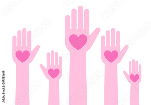 多数の手とハートのイラスト