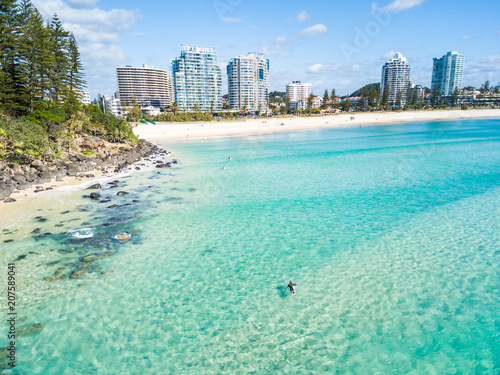 An aerial view of Greenmount beach at Coolangatta on Queensland's Gold Coast in Australia