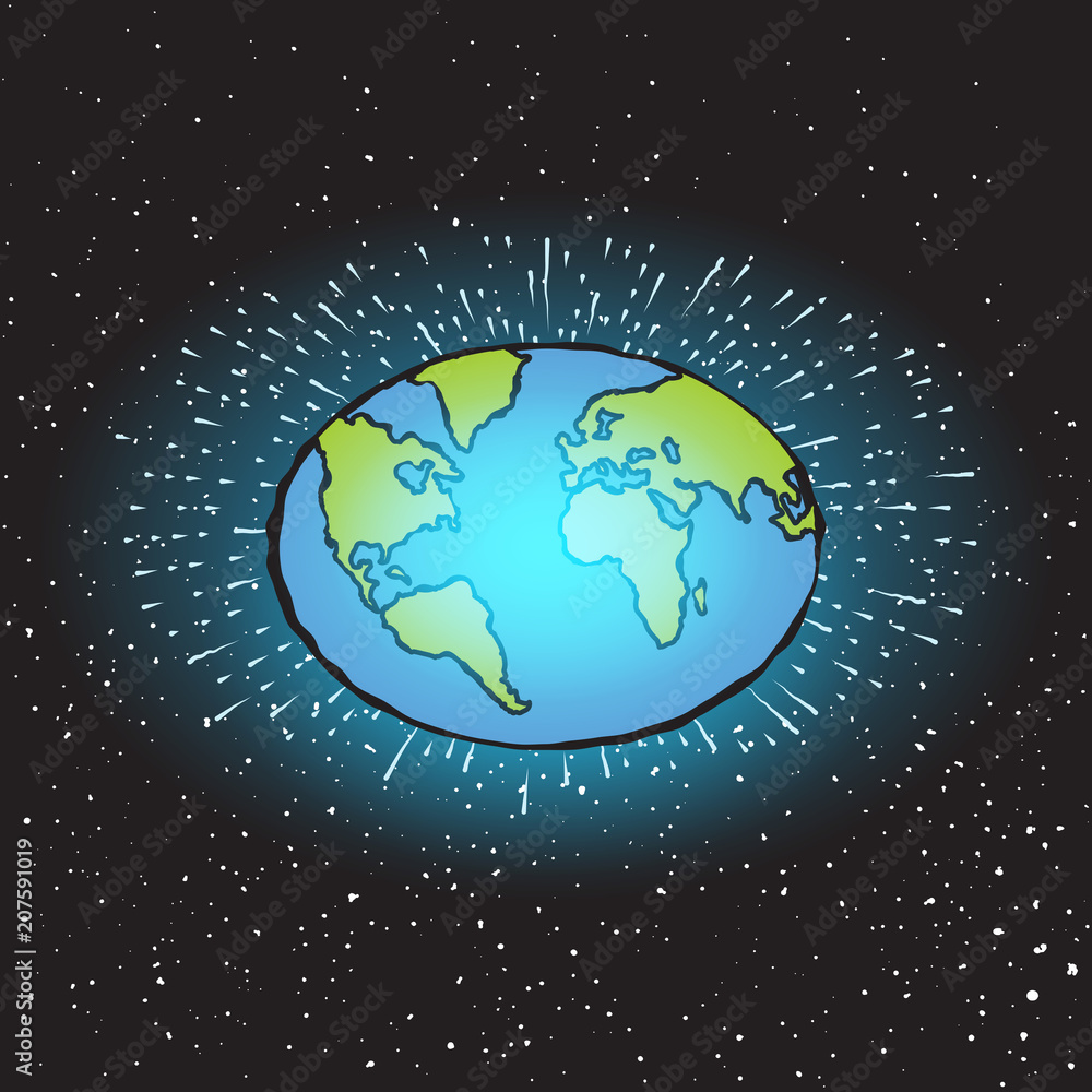 Globe orb round hemisphere shape shining in space with stars. Earth network science study concept. Freehand black color line ink hand drawn picture emblem, doodle cartoon style. Vector. Globe orb round hemisphere shape shining in space with stars. Earth network science study concept. Freehand black color line ink hand drawn picture emblem, doodle cartoon style. Vector.