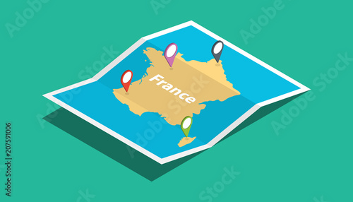 france explore maps with isometric style and pin location tag on top