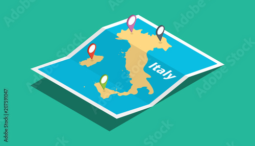 italy explore maps with isometric style and pin location tag on top