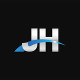 Initial letter JH, overlapping movement swoosh logo, metal silver blue color on black background