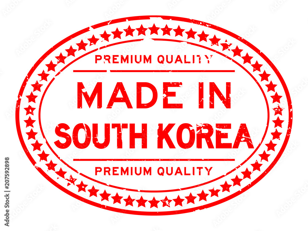 Grunge red premium quality made in south korea oval rubber seal stamp on white background Grunge red premium quality made in south korea oval rubber seal stamp on white background