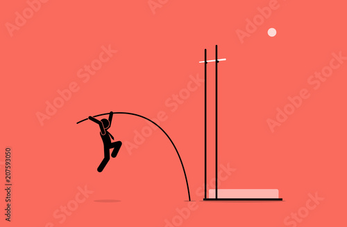 Businessman doing pole vault. Vector artwork depicts career, challenge, goal, mission, ambition, and mission.