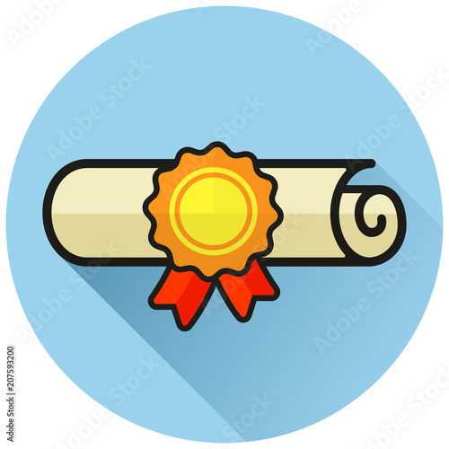 diploma circle blue flat icon