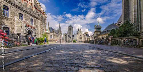 GHENT, BELGIUM, Architecture of Ghent city center. Ghent is medieval city and point of tourist destination in Belgium.