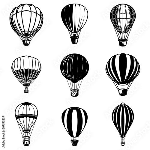 Set of air balloon illustrations. Design element for logo, label, emblem, sign.
