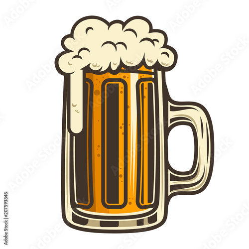 Beer mug illustration. Design element for logo, label, emblem, sign.