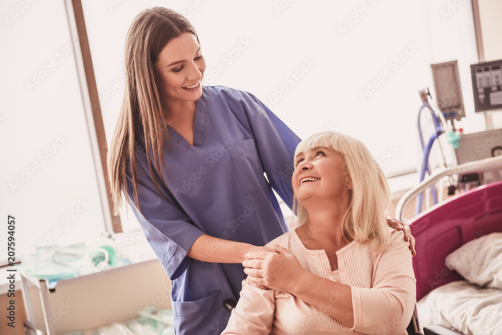 Fototapeta premium Old woman in hospital