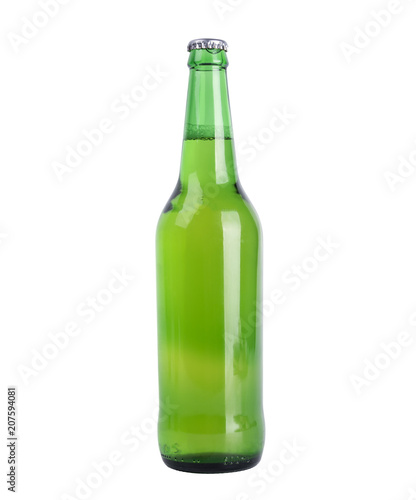Bottle of beer on white background, Closeup