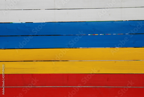 Wooden Plank Painted Red, Yellow and Blue Boards, Colored Elements