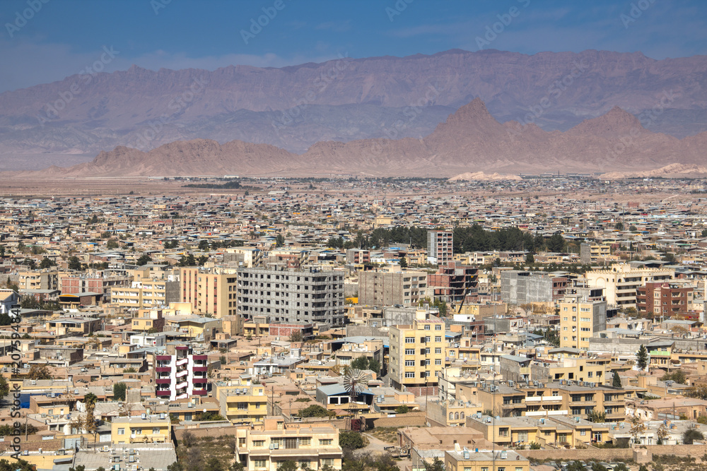 View over the desert city Kerman, Iran.